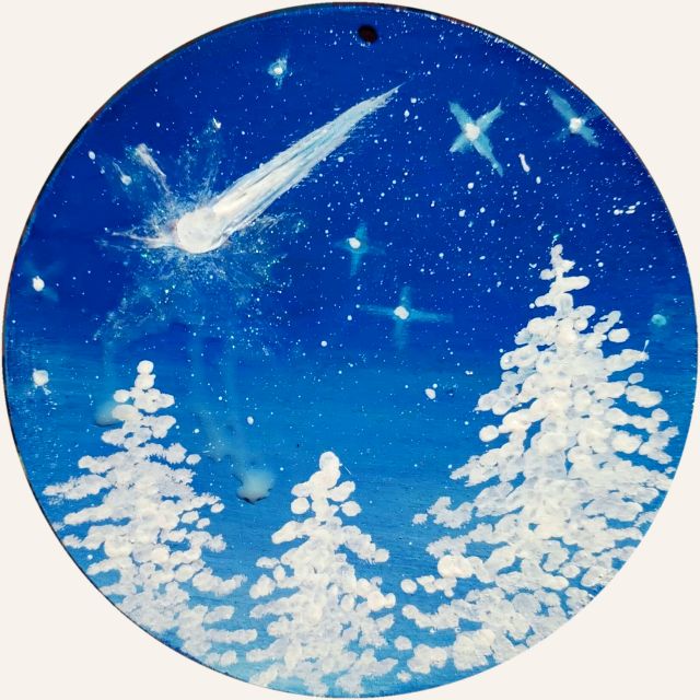 Abeti e cometa: decorazione natalizia dipinta a mano da Artedory