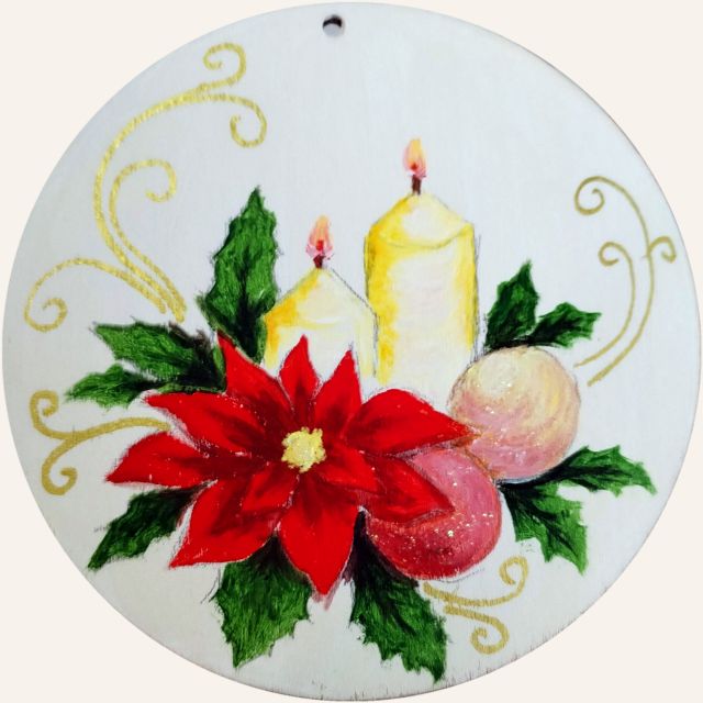 Candele e stella di Natale: decorazione natalizia dipinta a mano da Artedory