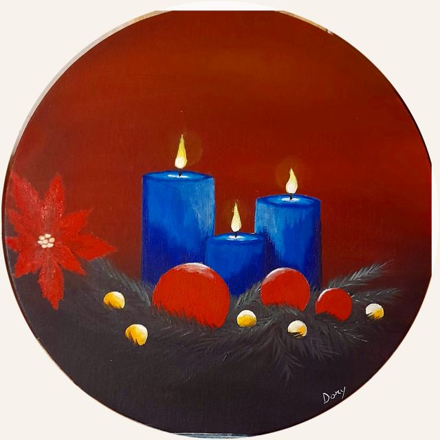Candele di Natale (tela tonda): decorazione natalizia dipinta a mano da Artedory