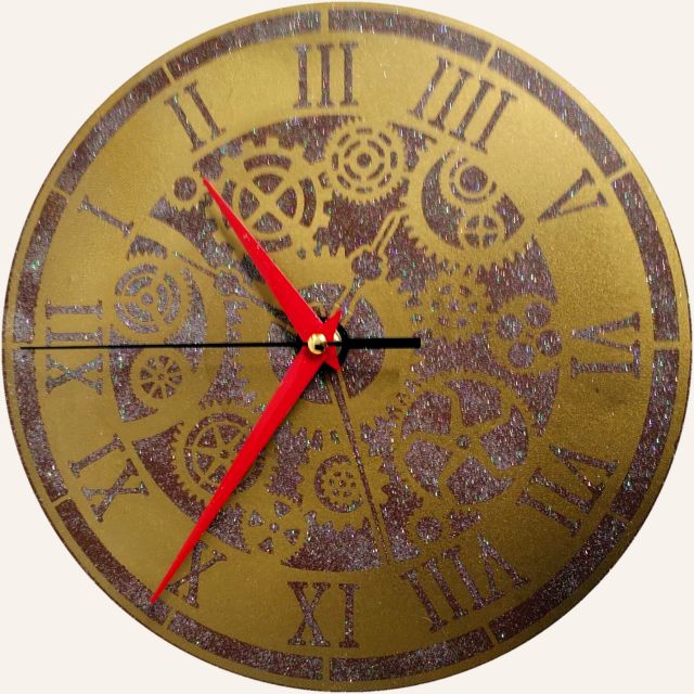 Ingranaggi oro e viola: orologio da parete dipinto a mano da Artedory