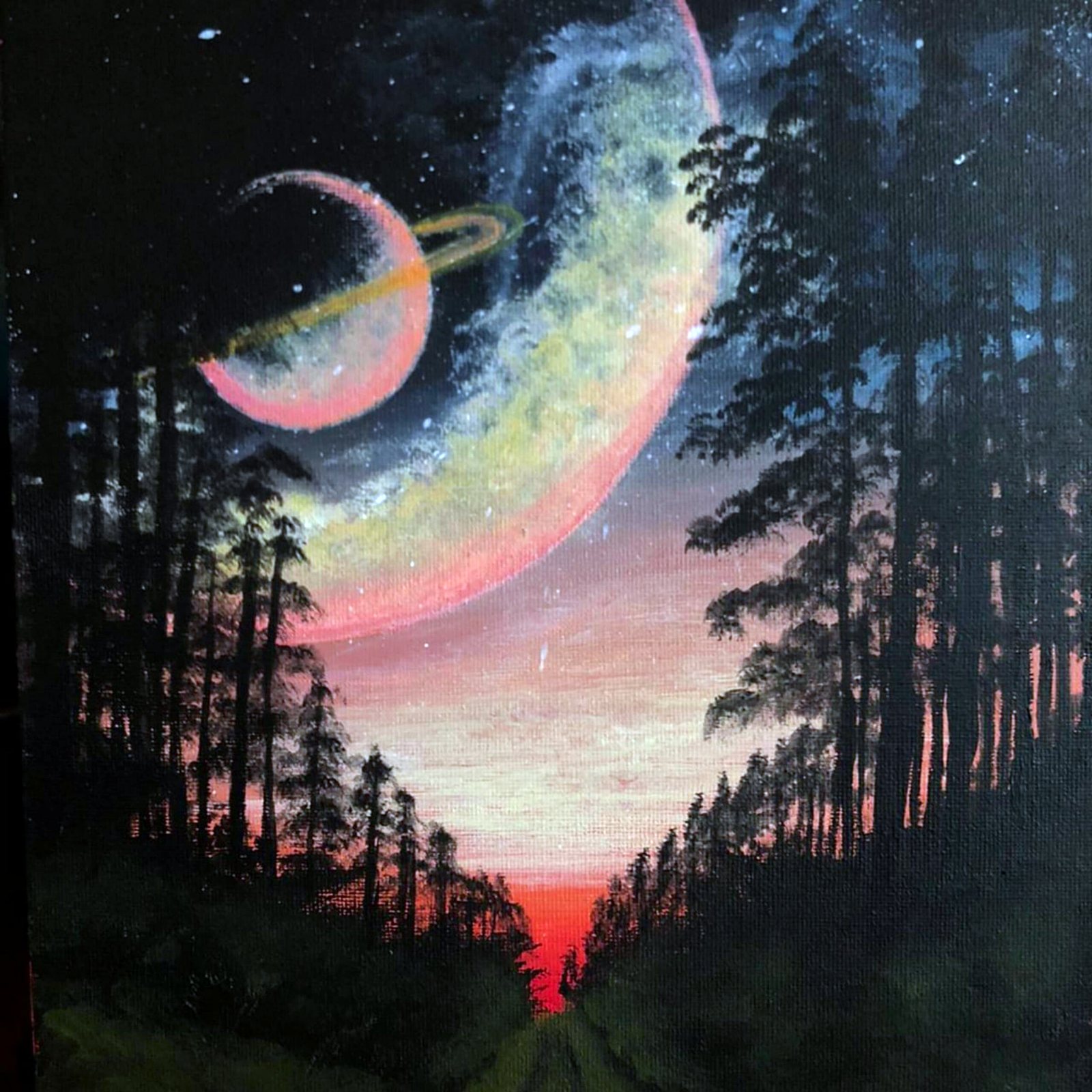 Bosco di notte con un pianeta nel cielo – quadro di Artedory