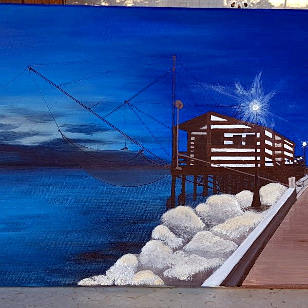 Casone su palafitte di notte sul mare – quadro di Artedory