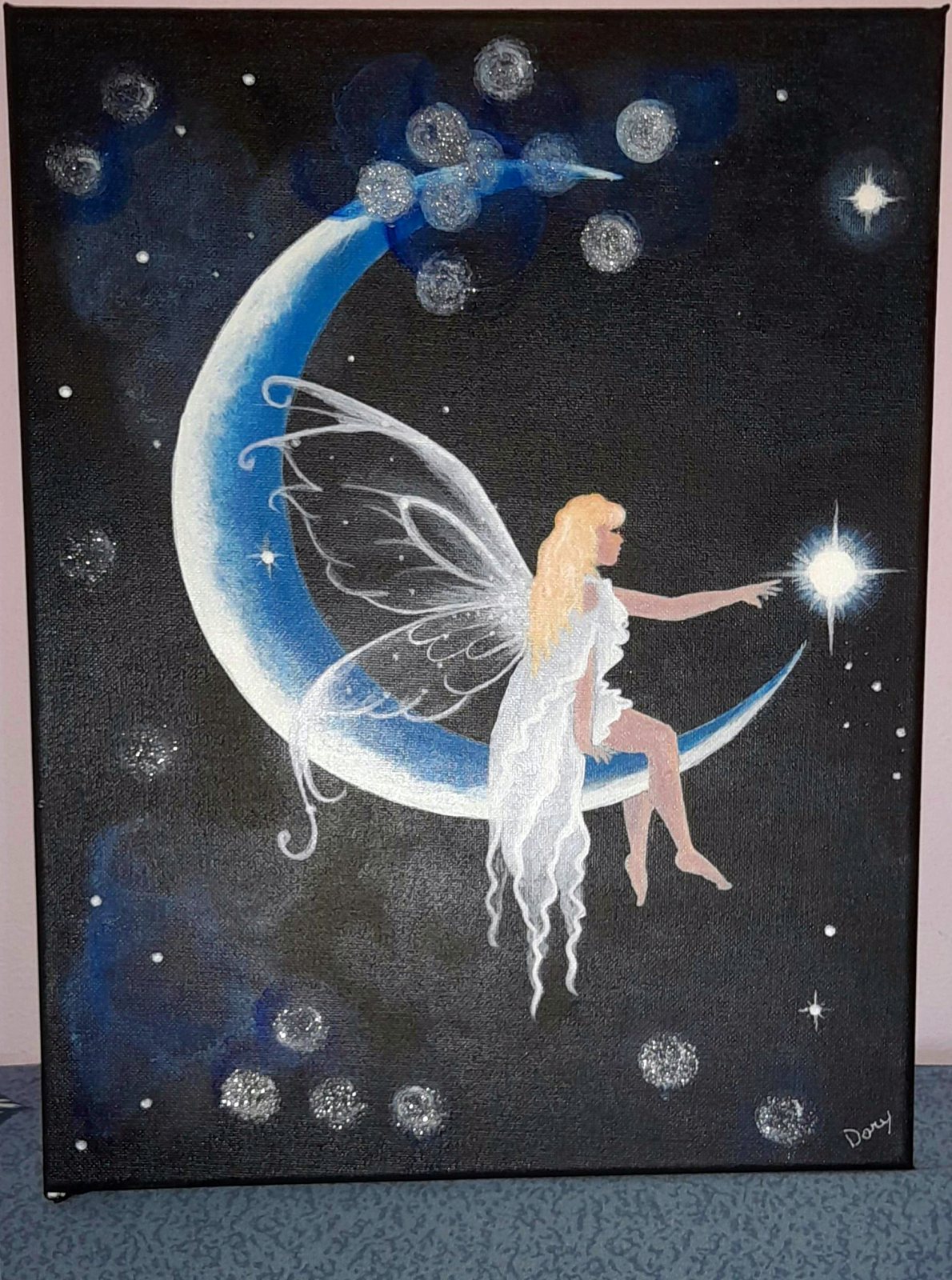 Fata seduta sulla falce di luna – quadro di Artedory