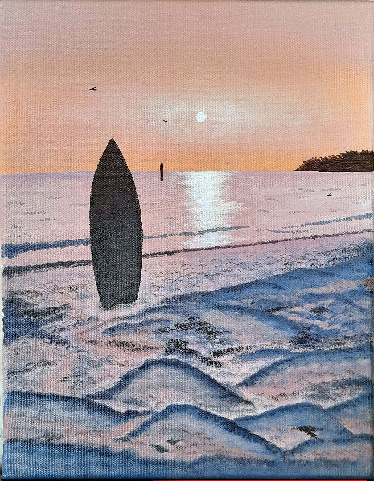 Tavola da surf sulla spiaggia al tramonto – quadro di Artedory