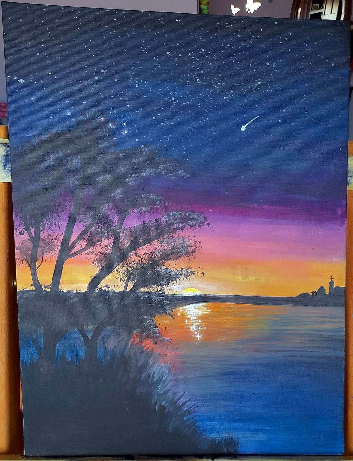Tramonto viola e rosa su un lago – quadro di Artedory
